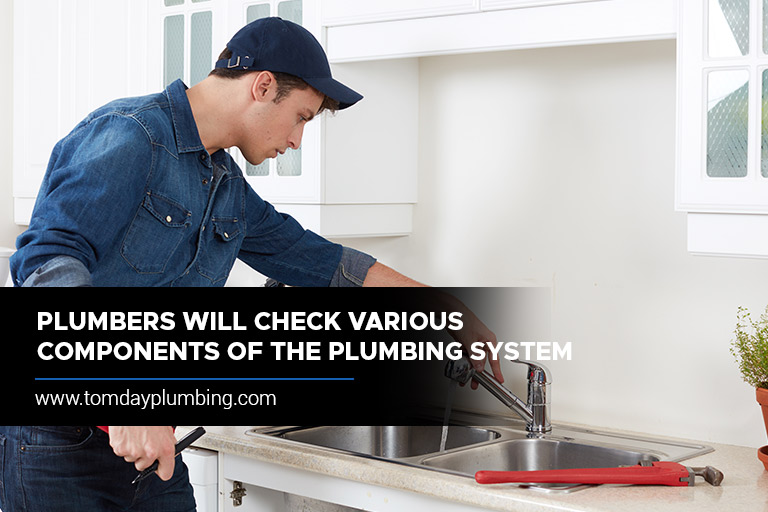 Plumbers will check various components of the plumbing system